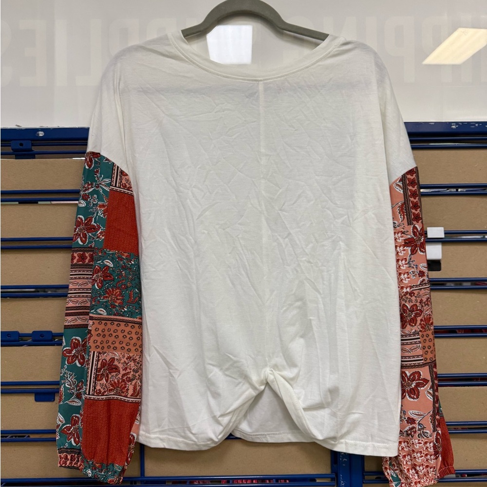 SHEIN White Top with Patchwork Sleeves